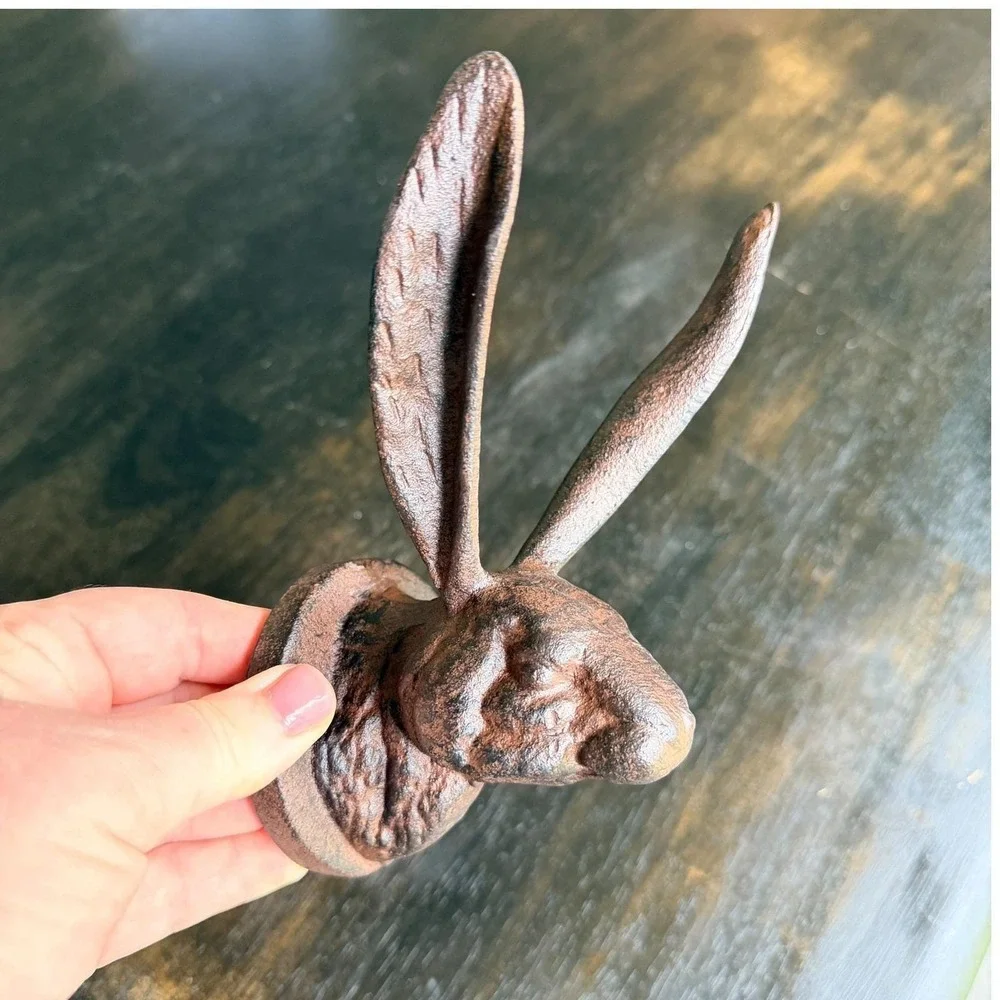 Cast Iron Rabbit Wall Hook Brown Natural Farmhouse Decor 7